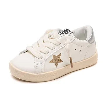 XinYiQu Kids Sparkle Star Sneakers - Stylish Gold Sports Shoes