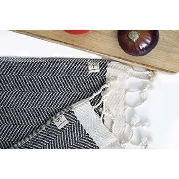 SMYRNA TURKISH COTTON Herringbone Series Kitchen Dish Towels Pack of 6, Machine Washable Wash Cloths, Ultra Soft, Absorbent, Prewashed and Quick Dry Turkish Dish Towels, 12x12 Inch (Dark Gray)