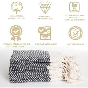 SMYRNA TURKISH COTTON Herringbone Series Kitchen Dish Towels Pack of 6, Machine Washable Wash Cloths, Ultra Soft, Absorbent, Prewashed and Quick Dry Turkish Dish Towels, 12x12 Inch (Dark Gray)