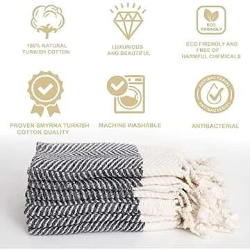SMYRNA TURKISH COTTON Herringbone Series Kitchen Dish Towels Pack of 6, Machine Washable Wash Cloths, Ultra Soft, Absorbent, Prewashed and Quick Dry Turkish Dish Towels, 12x12 Inch (Dark Gray)
