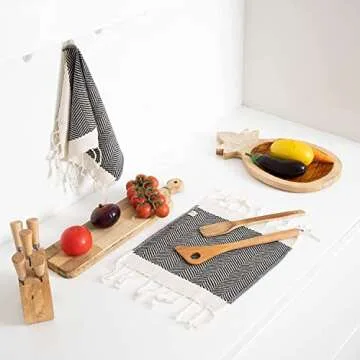 SMYRNA TURKISH COTTON Herringbone Series Kitchen Dish Towels Pack of 6, Machine Washable Wash Cloths, Ultra Soft, Absorbent, Prewashed and Quick Dry Turkish Dish Towels, 12x12 Inch (Dark Gray)