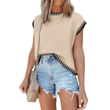 2025 Women's Cap Sleeve Knit Sweater Tops - Trendy & Comfortable