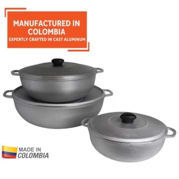 IMUSA USA Traditional Colombian Natural Caldero 3-Piece(1.5/3.5/7.0 Quart) Dutch Oven Set, Silver, Small