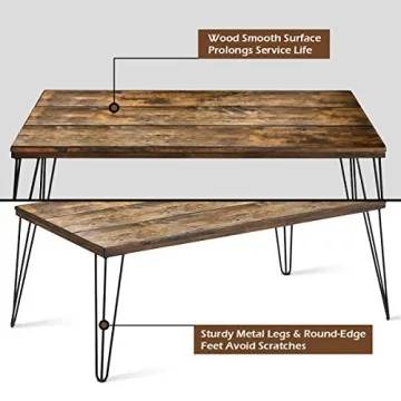 Giantex Rustic Coffee Table with Industrial Metal Legs
