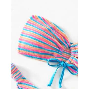 SHENHE Women's 2 Piece Striped Drawstring Bandeau Bikini Set Ring High Cut Swimsuit Striped Multicolor S