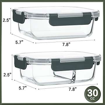 KOMUEE 10 Packs Glass Meal Prep Containers 2&1 Compartment,Glass Food Storage Containers with Lids,A...