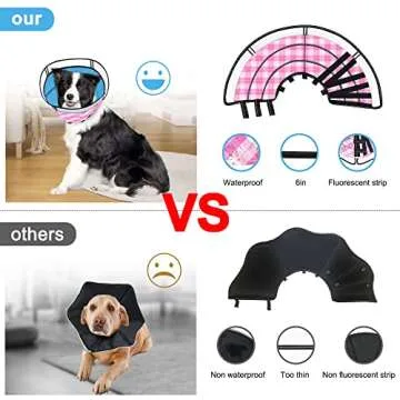INKZOO Dog Cone Collar for After Surgery, Soft Pet Recovery Collar for Dogs and Cats, Adjustable Cone Collar Protective Collar for Large Medium Small Dogs Wound Healing (Pink Plaid, Medium)