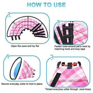 INKZOO Dog Cone Collar for After Surgery, Soft Pet Recovery Collar for Dogs and Cats, Adjustable Cone Collar Protective Collar for Large Medium Small Dogs Wound Healing (Pink Plaid, Medium)
