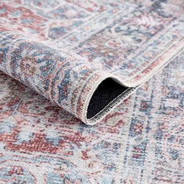 Bloom Rugs Caria Washable Non-Slip 4x6 Rug - Brick/Dark Blue Traditional Area Rug for Living Room, Bedroom, Dining Room, and Kitchen - Exact Size: 4' x 6'