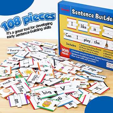Aizweb Sentence Building,Sight Word Games for Kindergarten 1st 2nd Grade Classroom Must Haves,Montessori Phonics Reading Learning Games,Speech Therapy Special Education Manipulative Toy for Teacher