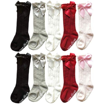 QandSweet Baby Girl Knee-High Socks Toddlers Bow Stockings Newborn Infant Non-Slip Sock (0-12 Months...