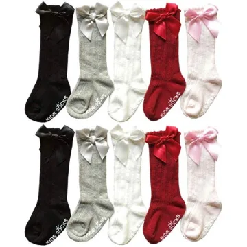 QandSweet Baby Girl Knee-High Socks Toddlers Bow Stockings Newborn Infant Non-Slip Sock (0-12 Months...