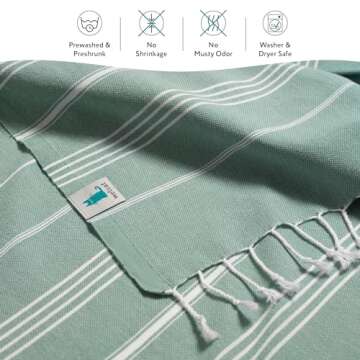 WETCAT Turkish Beach Towel Oversized (38"x71") 100% Turkish Cotton, Made in Turkey - Sand Free, Extra Large, Ultra Soft, Quick Drying, Compact & Lightweight for Travel - Teal
