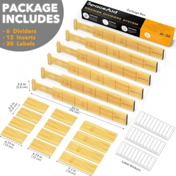 SpaceAid Bamboo Drawer Dividers with Inserts and Labels