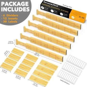 SpaceAid Bamboo Drawer Dividers with Inserts and Labels