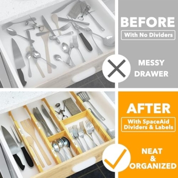 SpaceAid Bamboo Drawer Dividers with Inserts and Labels