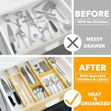 SpaceAid Bamboo Drawer Dividers with Inserts and Labels
