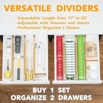 SpaceAid Bamboo Drawer Dividers with Inserts and Labels