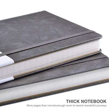 Thick Classic Notebook with Pen Loop - A5 College Ruled Hardcover Writing Notebook with Pocket + Pag...