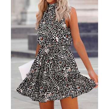 BTFBM Women 2025 Halter Neck Summer Dresses Casual Sleeveless Floral Polka Dot Print Ruffle Mini Boh...