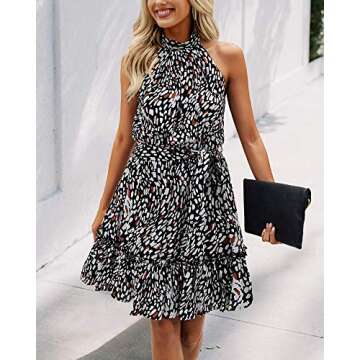 BTFBM Halter Neck Summer Dress for Women - Floral & Polka Dot Print