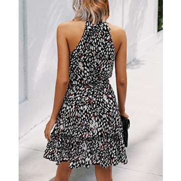 BTFBM Halter Neck Summer Dress for Women - Floral & Polka Dot Print