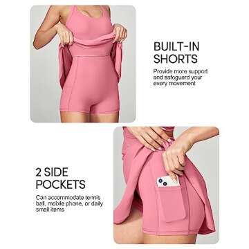 IUGA Womens Tennis Dress with Built in Shorts & Bra Athletic Dress for Women Cut Out Twisted Golf Workout Dress with Pockets Pink