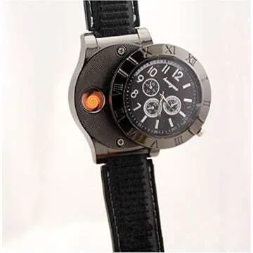 NUHUi Men's Windproof Cig Watch Lighter, Multifunctional USB Rechargeable Sporty Wristwatch Stylish ...