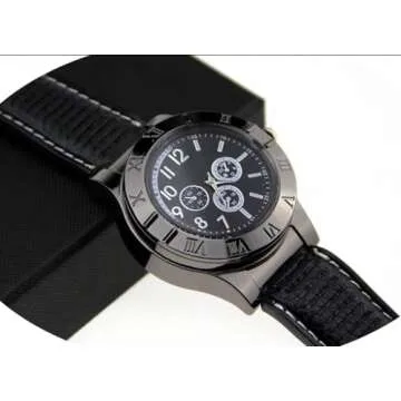 NUHUi Men's Windproof Cig Watch Lighter, Multifunctional USB Rechargeable Sporty Wristwatch Stylish Cool Digital Flameless Quartz Watch(Black)