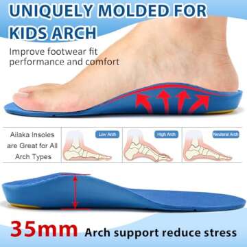 Ailaka Kids Orthotic Cushioning Arch Support Shoe Insoles, Children Pu Foam Inserts for Flat feet, P...