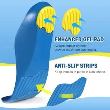 Ailaka Kids Orthotic Cushioning Arch Support Shoe Insoles, Children Pu Foam Inserts for Flat feet, Plantar Fasciitis, Feet Heel Pain Relief Blue