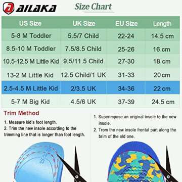 Ailaka Kids Orthotic Cushioning Arch Support Shoe Insoles, Children Pu Foam Inserts for Flat feet, Plantar Fasciitis, Feet Heel Pain Relief Blue