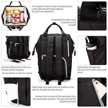 hopopower Diaper Bag Backpack, Multifunction Travel Backpack with USB Charging Port Best Gifts for Mom Baby Shower Baby Nappy Changing Bags, Roomy and Waterproof, Black