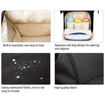 hopopower Diaper Bag Backpack, Multifunction Travel Backpack with USB Charging Port Best Gifts for Mom Baby Shower Baby Nappy Changing Bags, Roomy and Waterproof, Black