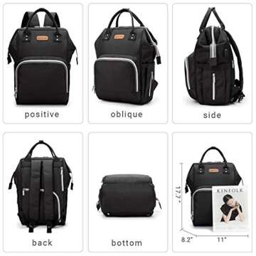 hopopower Diaper Bag Backpack, Multifunction Travel Backpack with USB Charging Port Best Gifts for Mom Baby Shower Baby Nappy Changing Bags, Roomy and Waterproof, Black