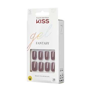 KISS Gel Fantasy Press On Nails, Nail glue included, Temporary Feels', Gray, Short Size, Squoval Sha...
