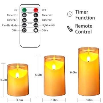 NURADA Flameless Candles: 3D Wick Battery Operated LED Pillar Candles - Acrylic Fake Candle Set for Home Decoration Romantic Ambiance - 3 Pack Gold