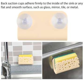 Never Rust Plastic Sponge Holder, Tomorotec Sink Caddy Sink Suction Cups Easy Access Holder Shower a...