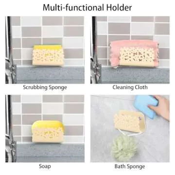 Never Rust Plastic Sponge Holder, Tomorotec Sink Caddy Sink Suction Cups Easy Access Holder Shower and Kitchen Organizer Quick Drain Easy Attach (Beige)