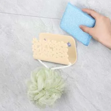 Never Rust Plastic Sponge Holder, Tomorotec Sink Caddy Sink Suction Cups Easy Access Holder Shower and Kitchen Organizer Quick Drain Easy Attach (Beige)