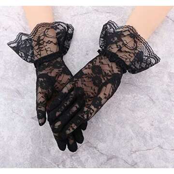 Simplicity Bridal Gloves Lace Wrist Length Special Occasion Wear, 2 Pack_Black and White with Lace Wrist