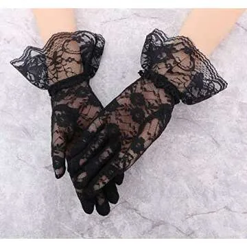 Simplicity Bridal Gloves Lace Wrist Length Special Occasion Wear, 2 Pack_Black and White with Lace Wrist