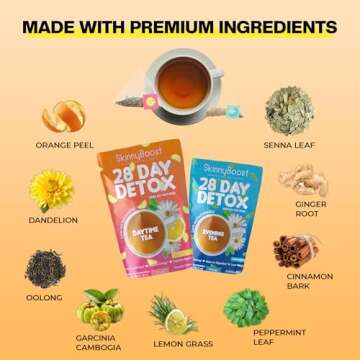 SkinnyBoost 28 Day Detox Tea Kit-1 Daytime (28 Bags) 1 Evening (14 Bags) Non GMO, Vegan, All Natural...