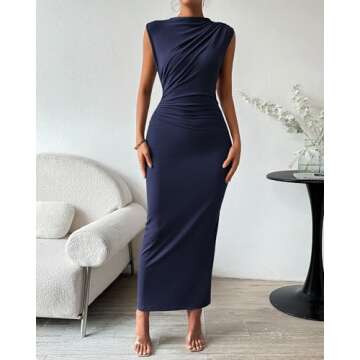 BTFBM Women's Stylish Ruched Bodycon Maxi Dress for Summer Elegance