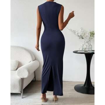 BTFBM Women's Elegant Ruched Bodycon Maxi Dress