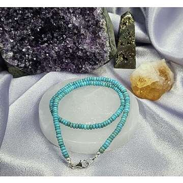 Dainty Natural Turquoise Beaded Choker, Throat Chakra, Turquoise Necklace, Real Turquoise, Gift for Her, Southwest Jewelry (16 Inches)