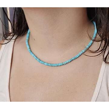 Dainty Natural Turquoise Beaded Choker, Throat Chakra, Turquoise Necklace, Real Turquoise, Gift for Her, Southwest Jewelry (16 Inches)