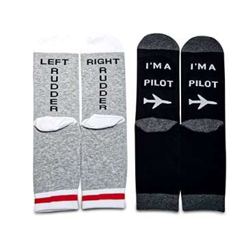 MBMSO Pilot Gifts 2 Pairs Pilot Socks Aviation Gifts Left Rudder Right Rudder Socks Aviation Themed ...