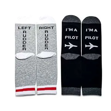 MBMSO Pilot Gifts 2 Pairs Pilot Socks Aviation Gifts Left Rudder Right Rudder Socks Aviation Themed ...