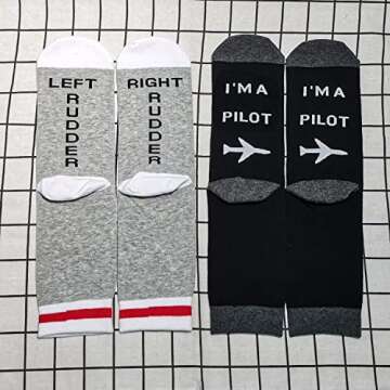 MBMSO Pilot Gifts 2 Pairs Pilot Socks Aviation Gifts Left Rudder Right Rudder Socks Aviation Themed Socks Gifts(2 Pairs Pilot Socks)